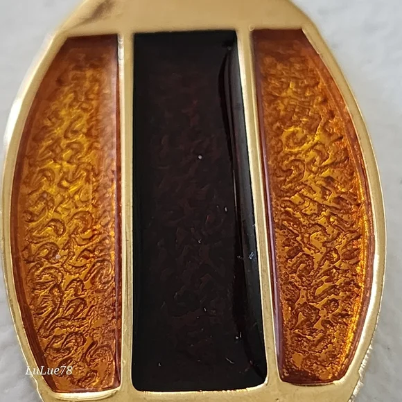 Goldtone and Brown Oval Pendant - Picture 2 of 9